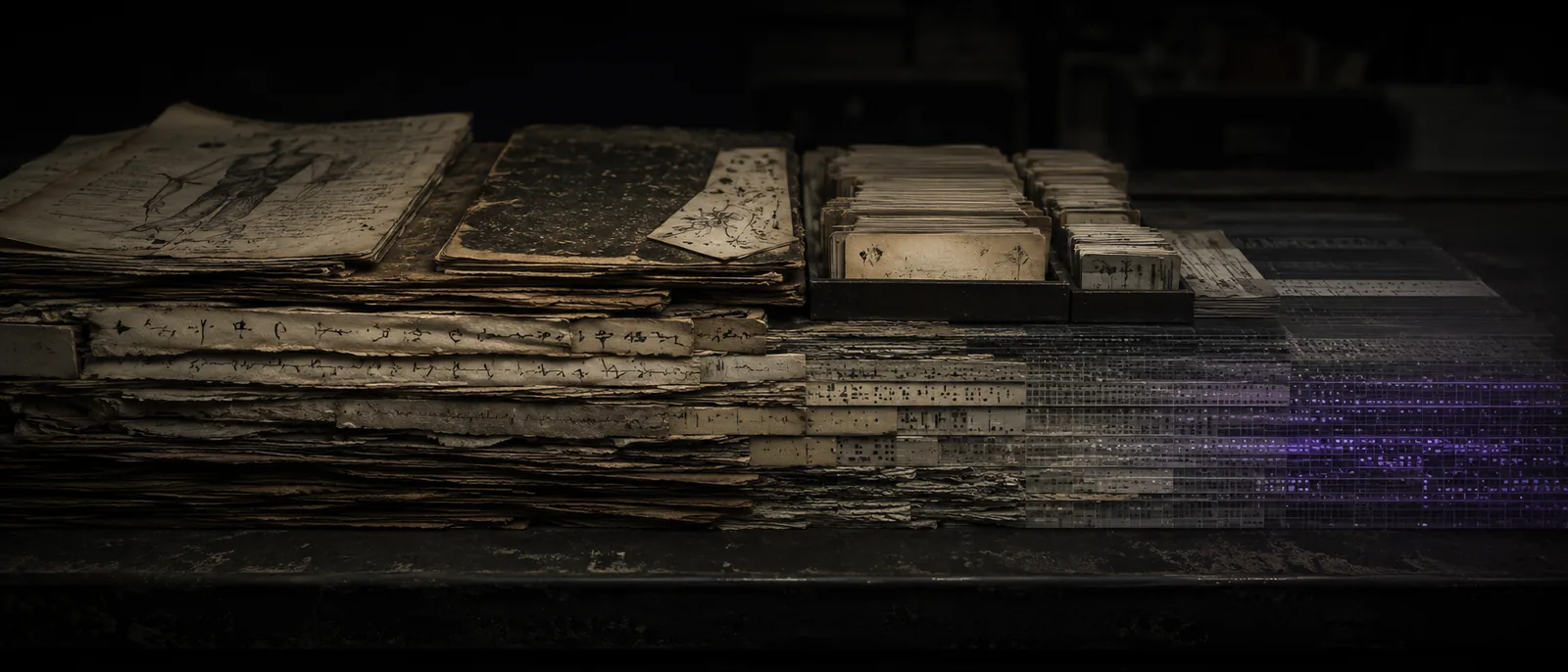 Centuries of medical records: manuscripts, index cards, punch cards, dissolving into data.